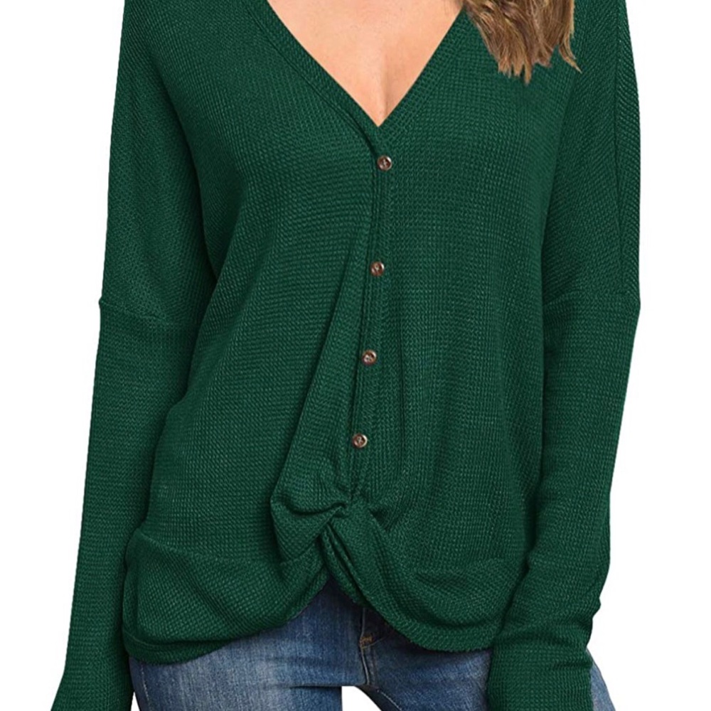 Womens Waffle Knit Twist Knot Long Sleeve Tunic